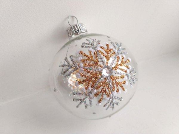 Шар елочный стекл. "Снежинка" прозрачный 8см